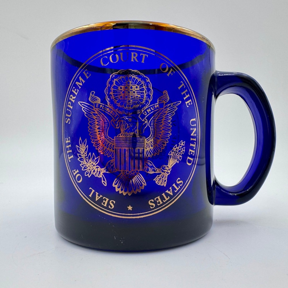 Supreme‎ Court of the United States Seal Cobalt Blue Glass Mug Gold Rim USA